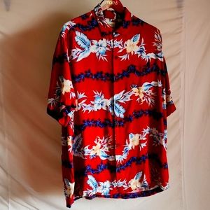 Caribbean floral Hawaiian style button shirt red XL
